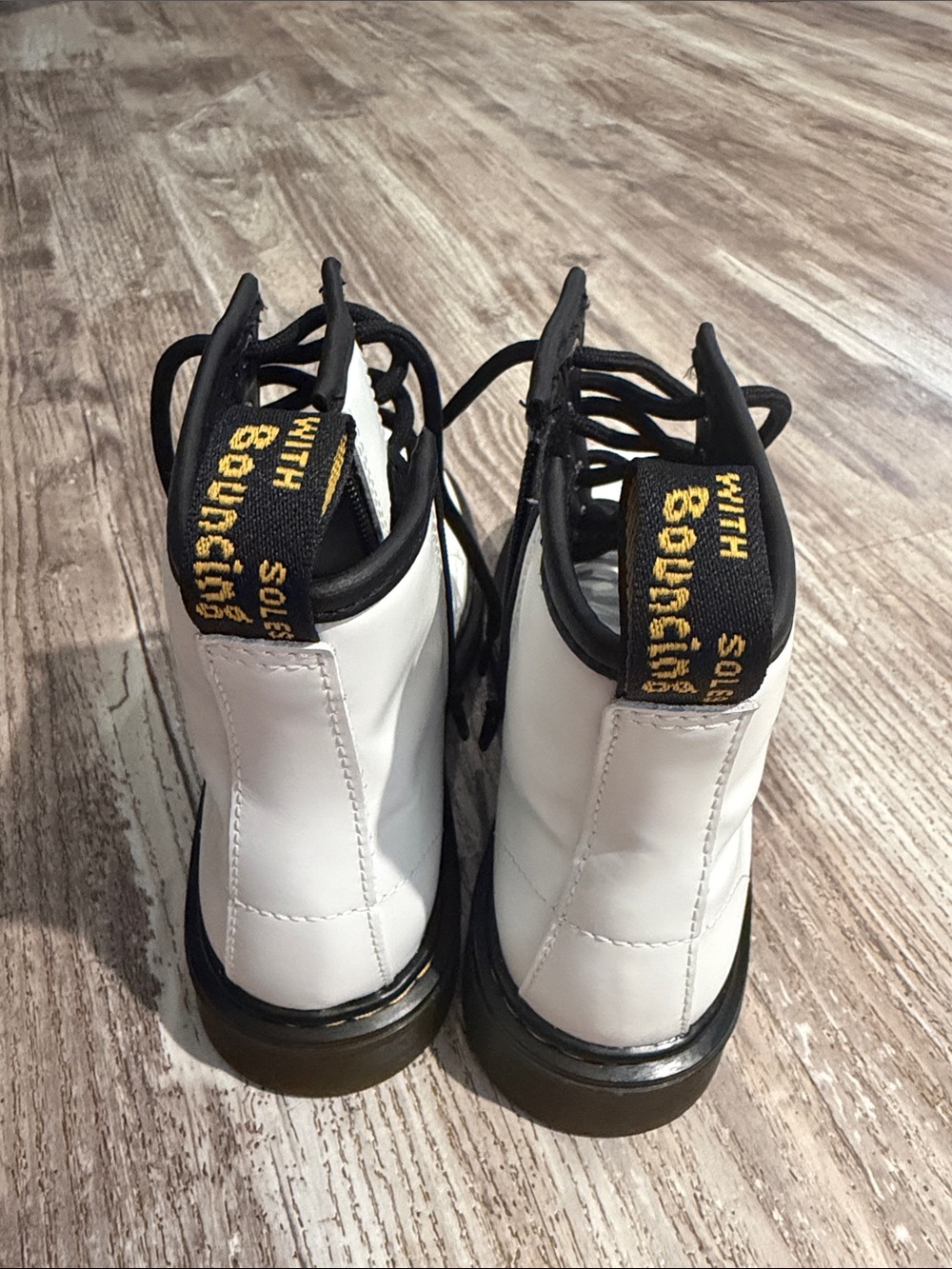 Dr. Martens White and Black Kids Combat Boots - Picture 4 of 4